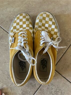 Vans Yellow and White Checkerboard Lace-Up Sneakers
